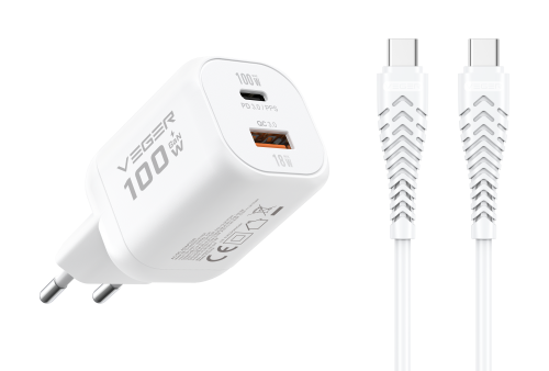 VEGER TR150 PD100W A+C Ултра компактен стенен адаптер за бързо зареждане с кабел PD240W
