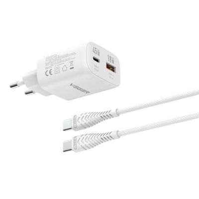 VEGER TR101 PD45W Type-C ултра компактен стенен адаптер за бързо зареждане с PD100W кабел